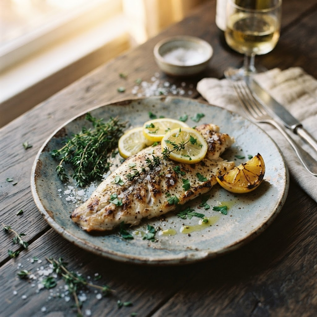 Filé de peixe grelhado com limão e ervas